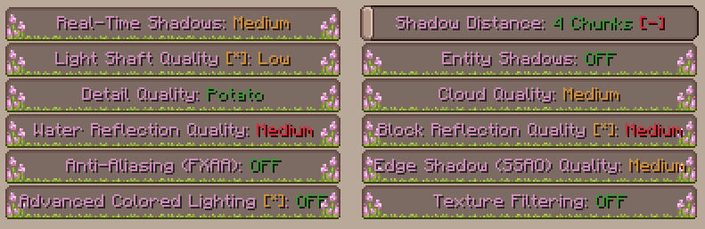 For the profile, click potato, then customize the performance settings as follows!